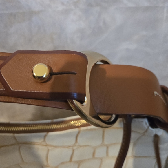 Dooney & Bourke White and Brown Croc-Embossed Women's Bag - Picture 10 of 15